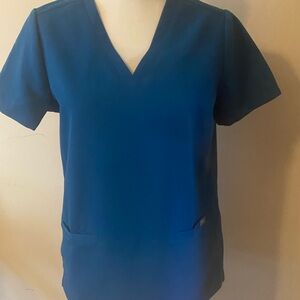 Figs Teal Short Sleeve V-Neck Top